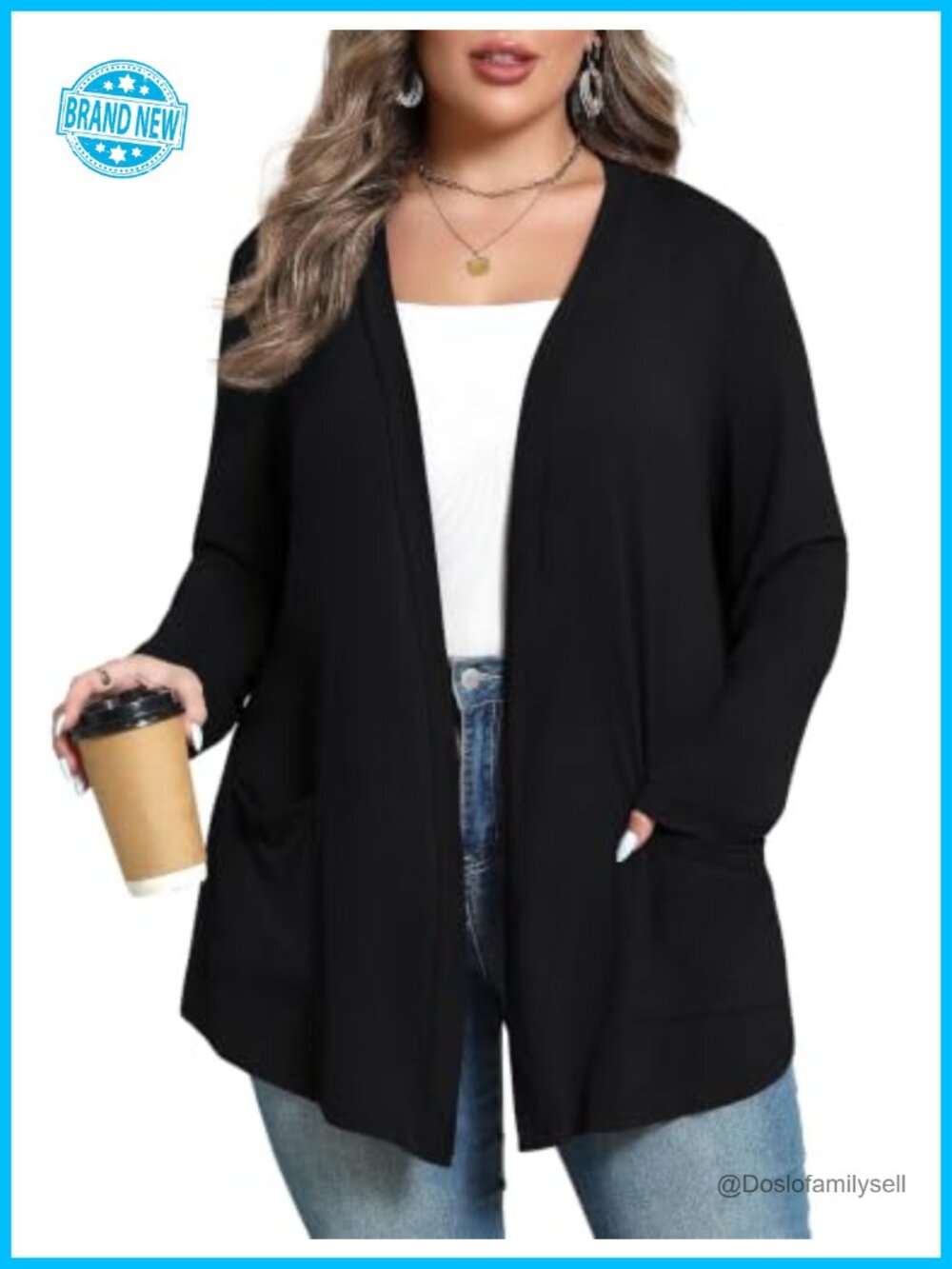 Plus Size Lightweight Rayon Cardigan Open Front with Pockets